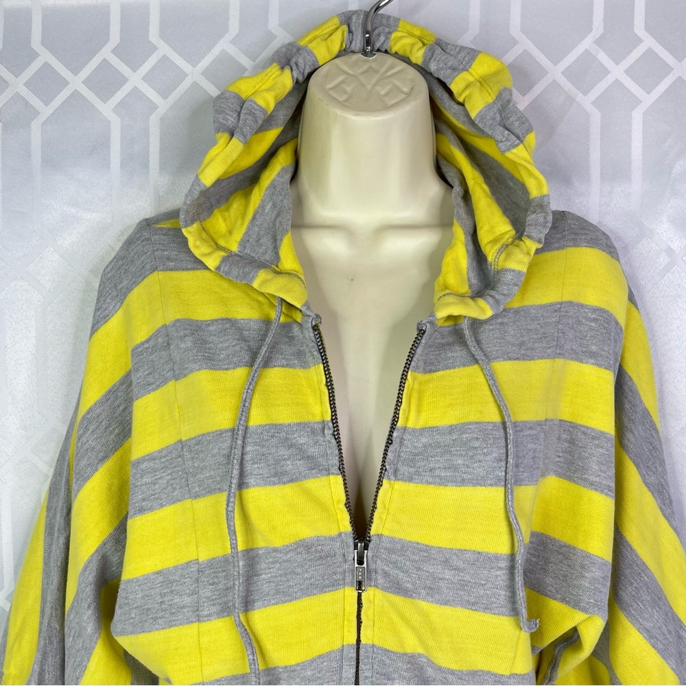 Purity Yellow Gray Striped Short Sleeve Zip Up Hoodie Size Small